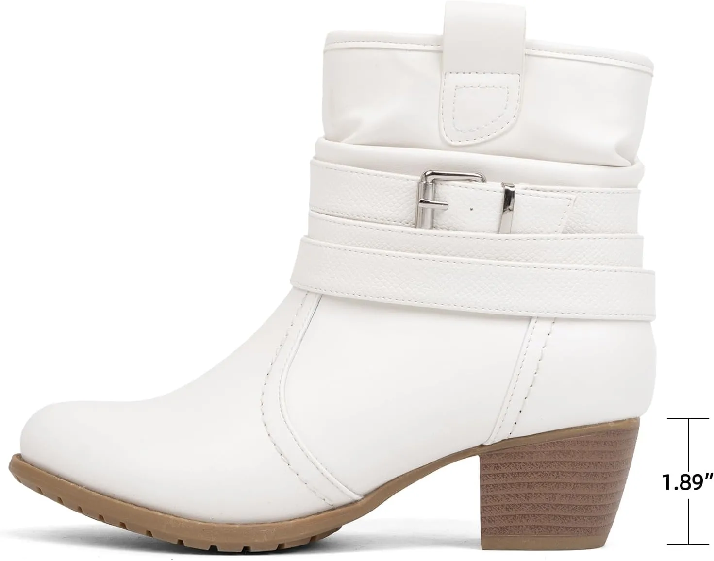VJH confort Women's Mid Calf Boots,Round Toe Comfort Low Heel Slouchy Dress Booties with Buckle Strap Side Zipper