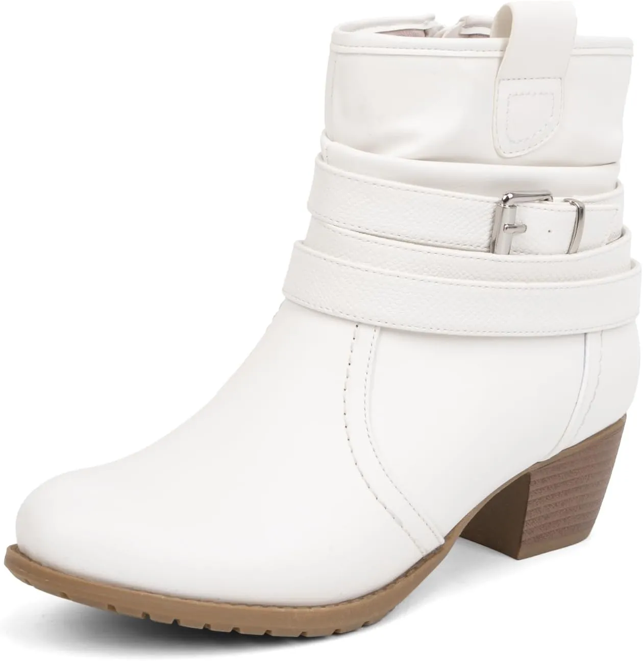 VJH confort Women's Mid Calf Boots,Round Toe Comfort Low Heel Slouchy Dress Booties with Buckle Strap Side Zipper