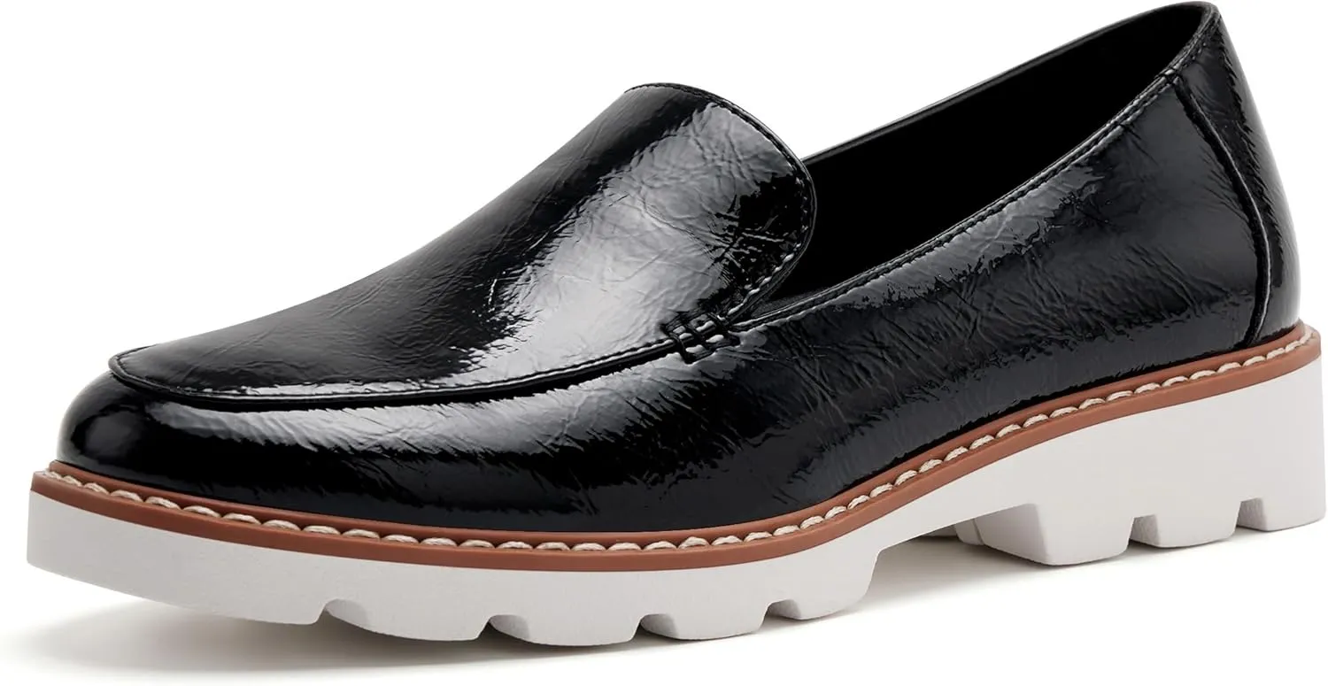 vodvob Women's Loafers Slip-on Shoes for Women Platform Chunky Heel Dressy Casual and Comfort Walking Work Shoes
