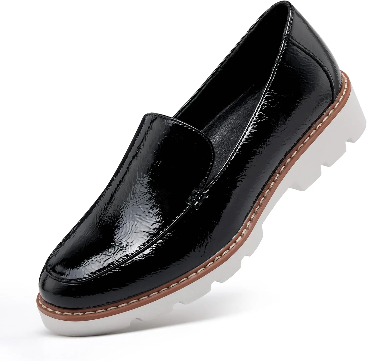vodvob Women's Loafers Slip-on Shoes for Women Platform Chunky Heel Dressy Casual and Comfort Walking Work Shoes