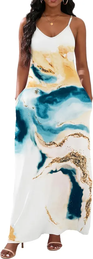 vunahzma Womens Casual Fashion Sleeveless Plus Size Loose Long Sexy Maxi Dress with Pockets