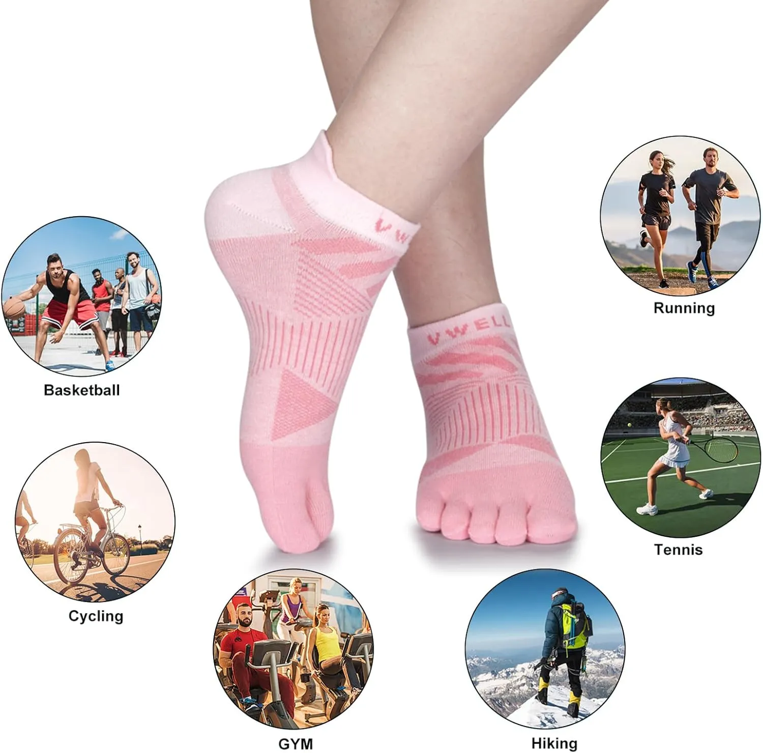 VWELL Toe Socks for Men Women COOLMAX Five Finger Socks Athletic Running Ankle Low Cut 5 Toe Socks Lightweight (3Pairs)
