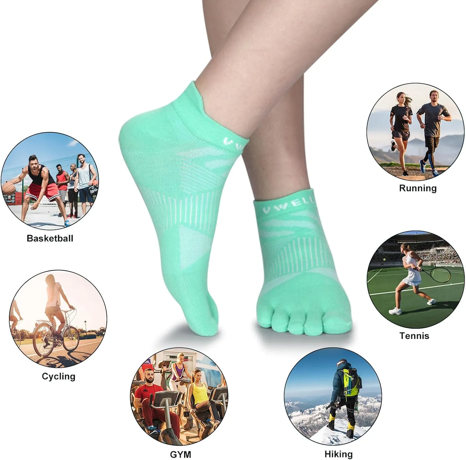 VWELL Toe Socks for Men Women COOLMAX Five Finger Socks Athletic Running Ankle Low Cut 5 Toe Socks Lightweight (3Pairs)