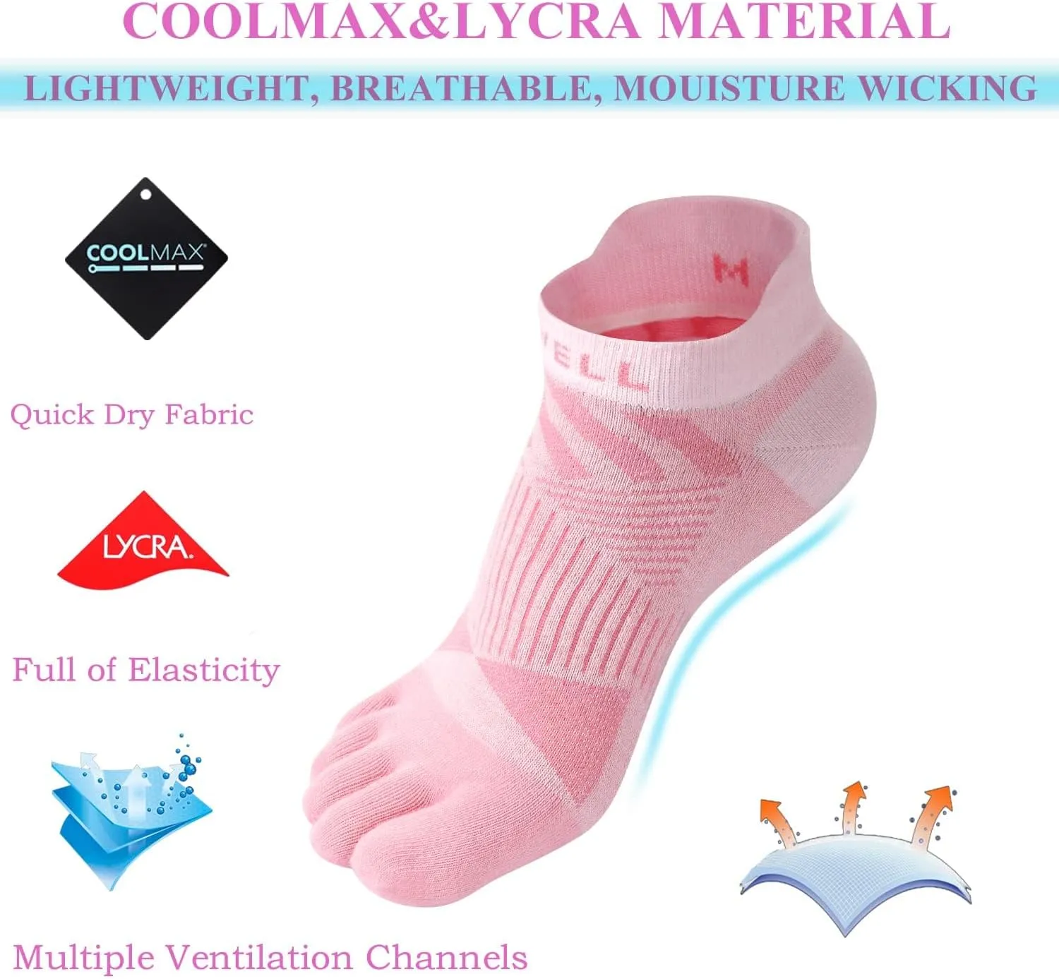 VWELL Toe Socks for Men Women COOLMAX Five Finger Socks Athletic Running Ankle Low Cut 5 Toe Socks Lightweight (3Pairs)