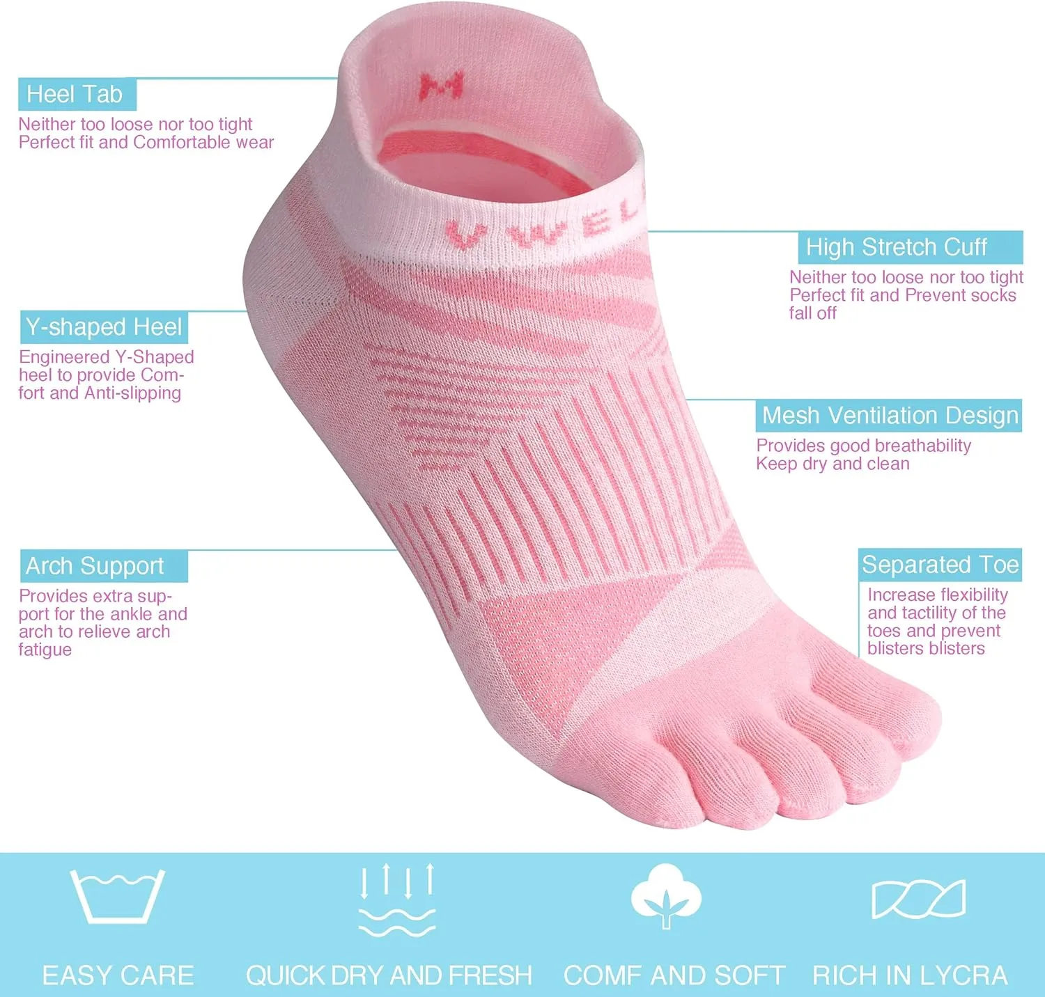 VWELL Toe Socks for Men Women COOLMAX Five Finger Socks Athletic Running Ankle Low Cut 5 Toe Socks Lightweight (3Pairs)