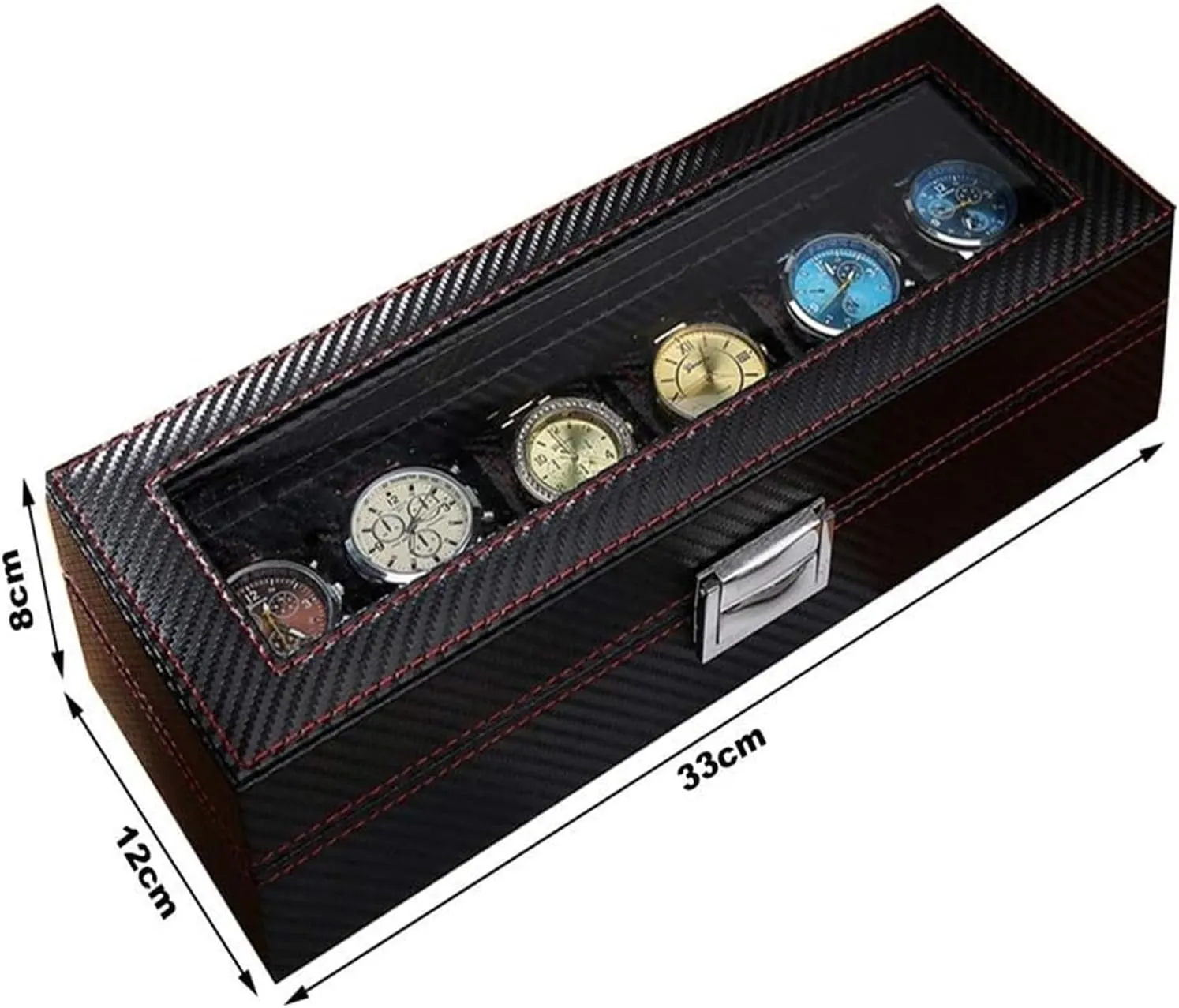 Watch Case,(6 Slots) Elegant Large Watch Box Organizer for Men Women, Transparent top, Portable Leather Watch Holder Mens Watches Case Storage Best for The Husband,