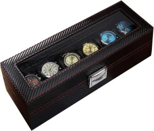 Watch Case,(6 Slots) Elegant Large Watch Box Organizer for Men Women, Transparent top, Portable Leather Watch Holder Mens Watches Case Storage Best for The Husband,