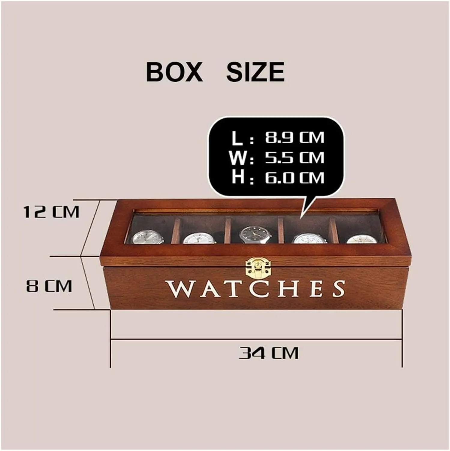 Watch Case,Elegant Wooden Watch Box Organizer for Men Women with 6 Slots, Transparent top, Portable Watch Holder Mens Watches Case Storage Best for The Husband,