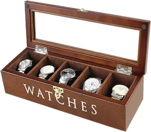 Watch Case,Elegant Wooden Watch Box Organizer for Men Women with 6 Slots, Transparent top, Portable Watch Holder Mens Watches Case Storage Best for The Husband,