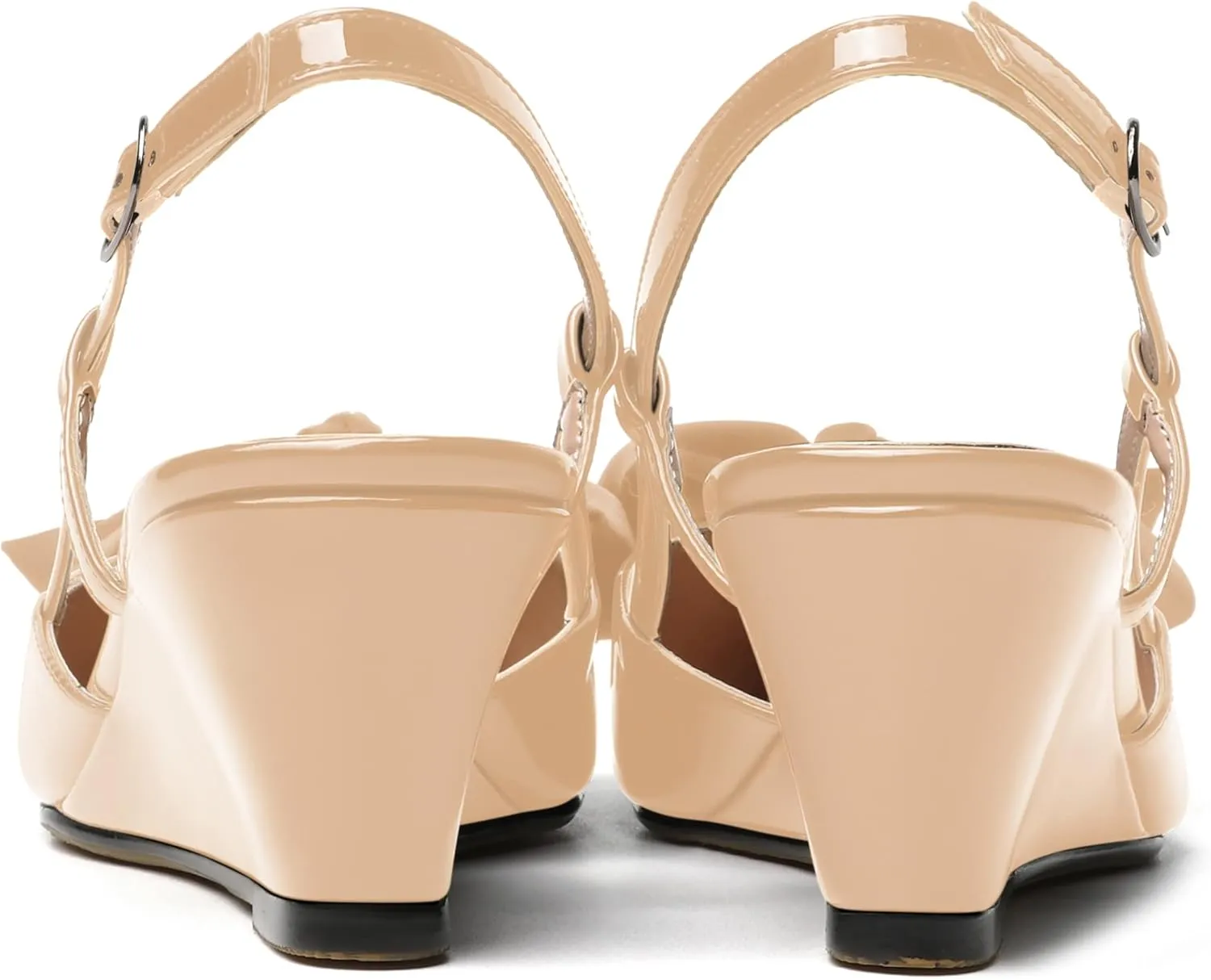 WAYDERNS Womens Buckle Party Pointed Toe Slingback Bow Fashion Patent Wedge High Heel Pumps Shoes 2 Inch