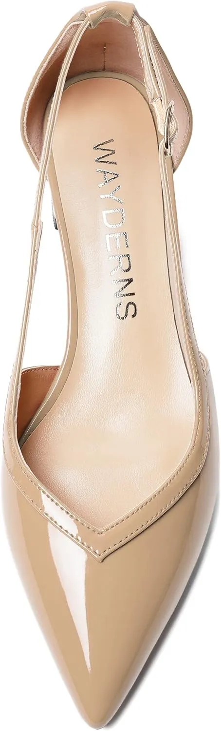 WAYDERNS Womens Pointed Toe Buckle Patent Adjustable Strap Sexy Party Chunky Low Heel Pumps Shoes 1.5 Inch
