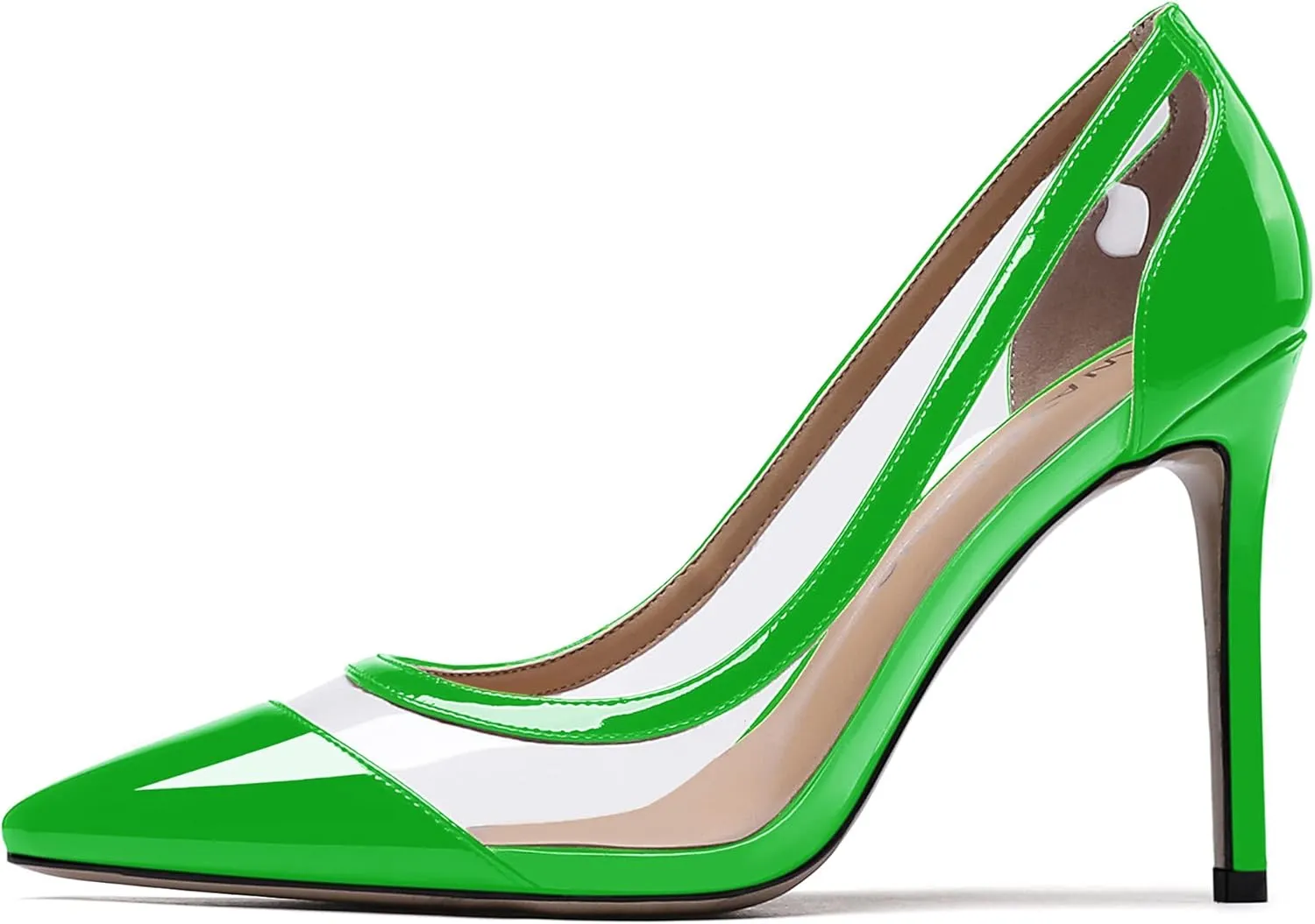 WAYDERNS Women's Pointed Toe Clear Patent Leather Transparent Slip On Stiletto High Heel Pumps Shoes 4 Inch