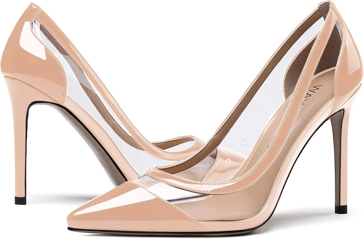 WAYDERNS Women's Pointed Toe Clear Patent Leather Transparent Slip On Stiletto High Heel Pumps Shoes 4 Inch