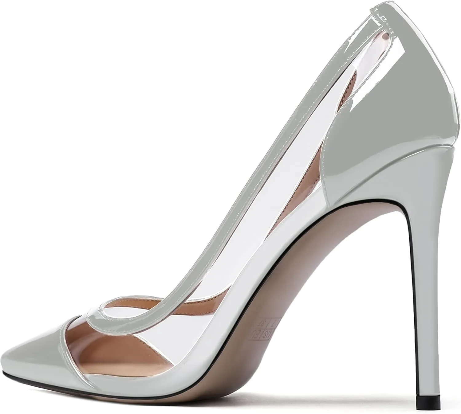 WAYDERNS Women's Pointed Toe Clear Patent Leather Transparent Slip On Stiletto High Heel Pumps Shoes 4 Inch