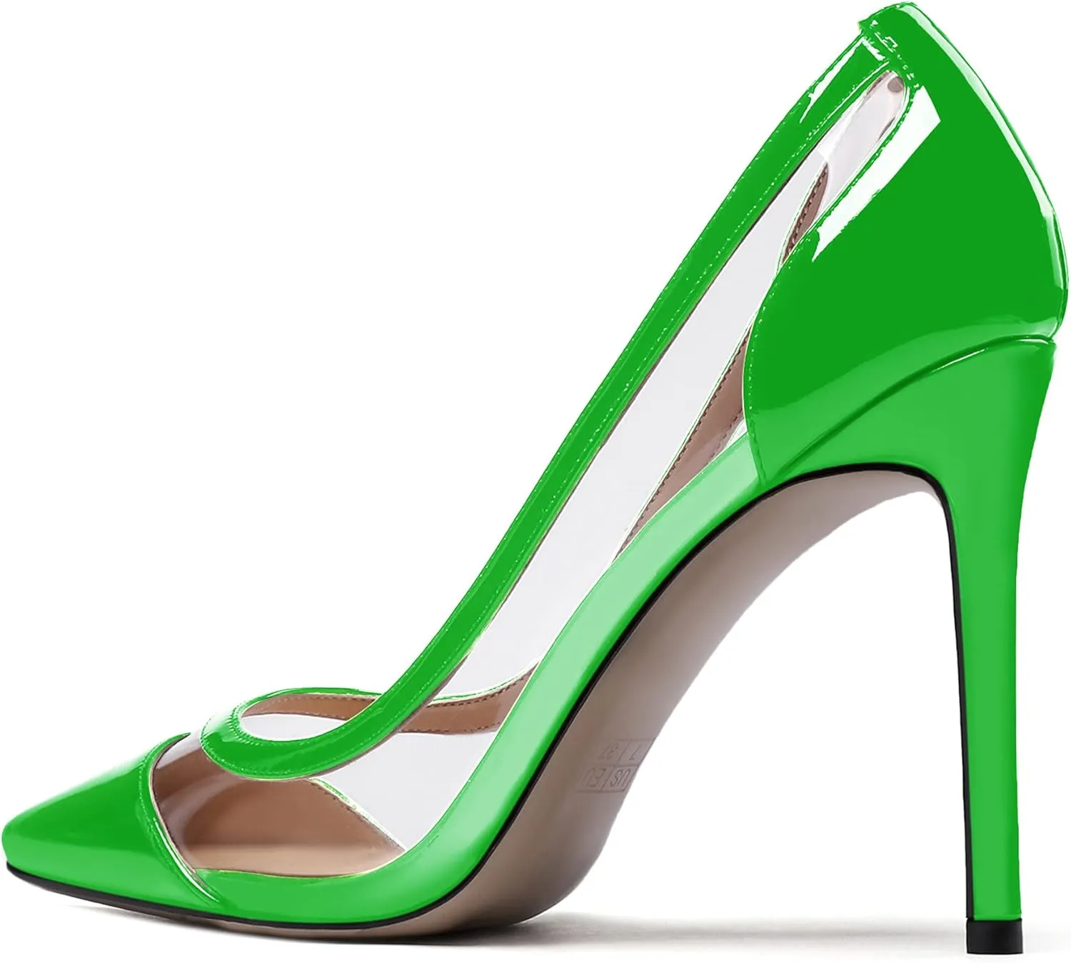 WAYDERNS Women's Pointed Toe Clear Patent Leather Transparent Slip On Stiletto High Heel Pumps Shoes 4 Inch