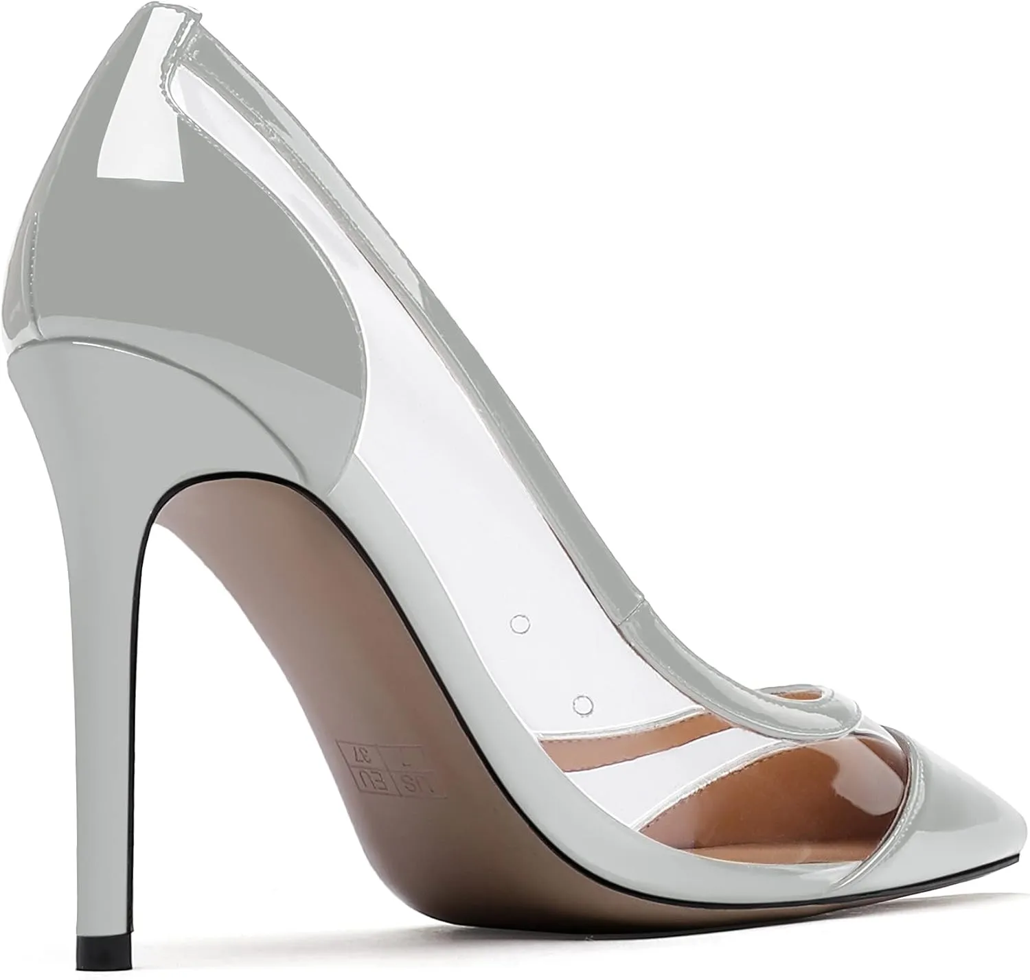 WAYDERNS Women's Pointed Toe Clear Patent Leather Transparent Slip On Stiletto High Heel Pumps Shoes 4 Inch