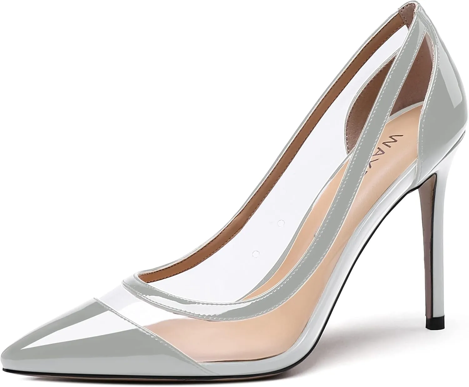 WAYDERNS Women's Pointed Toe Clear Patent Leather Transparent Slip On Stiletto High Heel Pumps Shoes 4 Inch