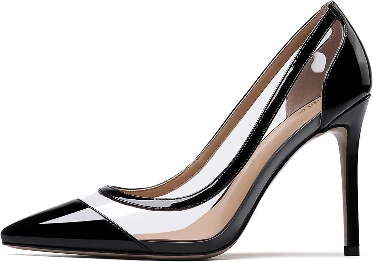 WAYDERNS Women's Pointed Toe Clear Patent Leather Transparent Slip On Stiletto High Heel Pumps Shoes 4 Inch