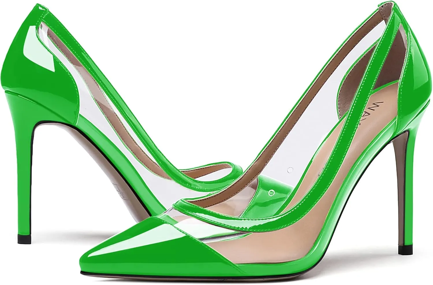 WAYDERNS Women's Pointed Toe Clear Patent Leather Transparent Slip On Stiletto High Heel Pumps Shoes 4 Inch