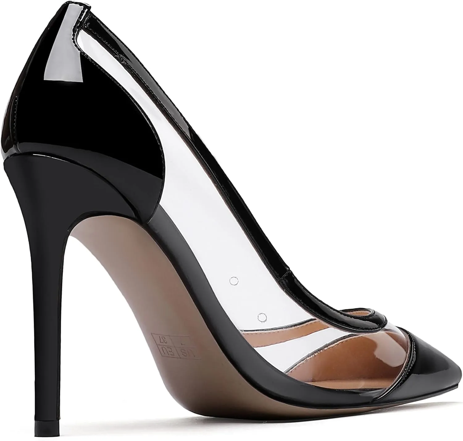 WAYDERNS Women's Pointed Toe Clear Patent Leather Transparent Slip On Stiletto High Heel Pumps Shoes 4 Inch