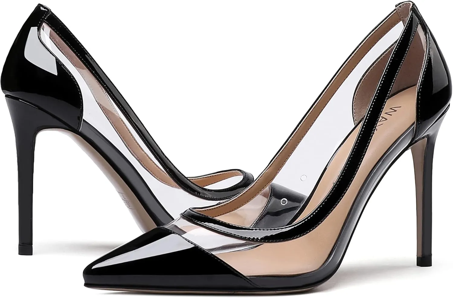 WAYDERNS Women's Pointed Toe Clear Patent Leather Transparent Slip On Stiletto High Heel Pumps Shoes 4 Inch