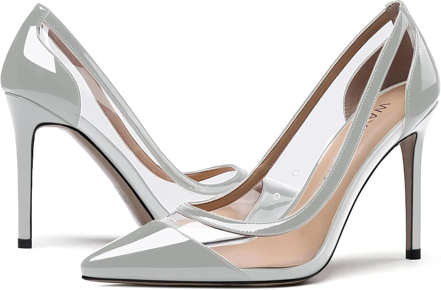 WAYDERNS Women's Pointed Toe Clear Patent Leather Transparent Slip On Stiletto High Heel Pumps Shoes 4 Inch