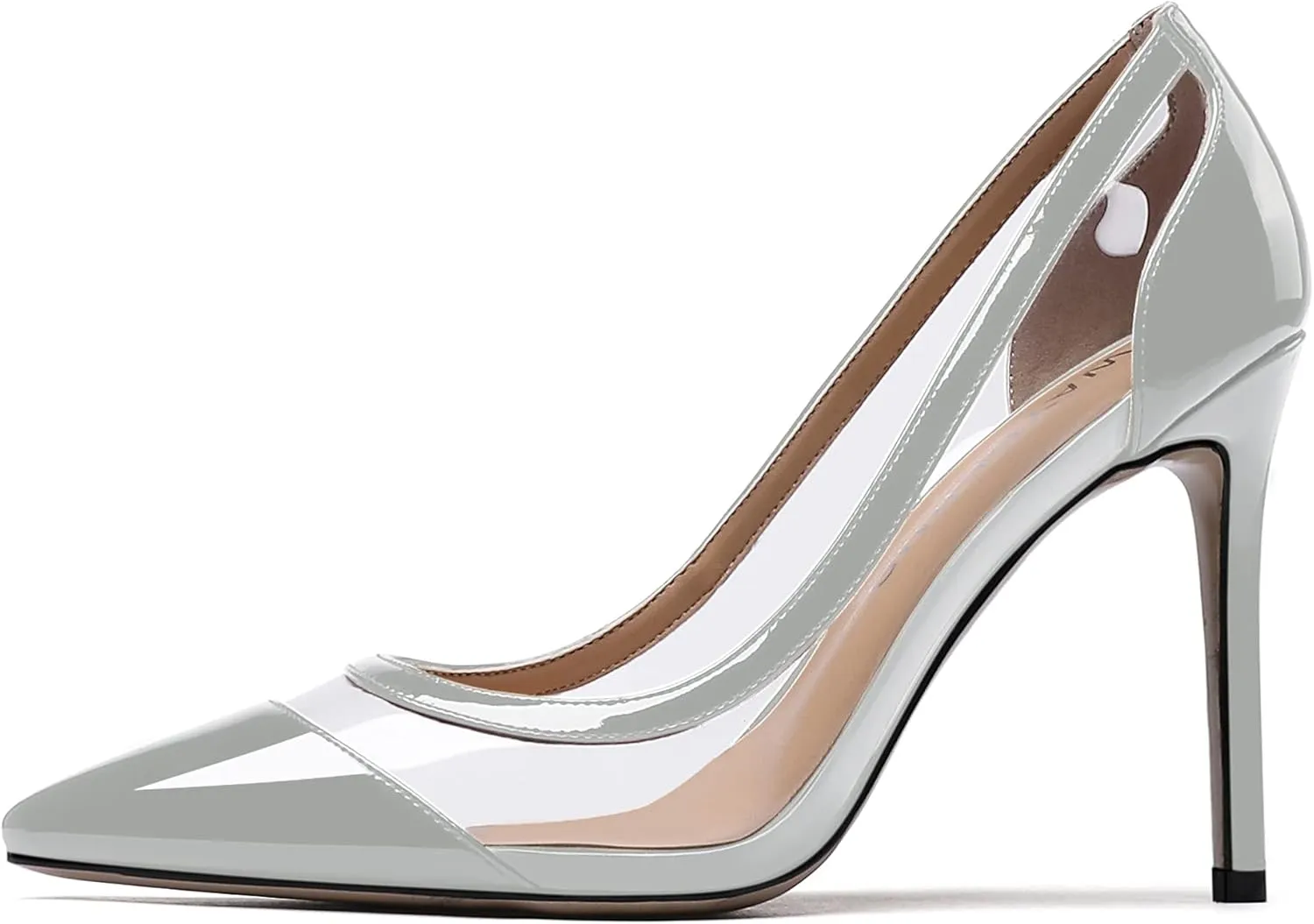 WAYDERNS Women's Pointed Toe Clear Patent Leather Transparent Slip On Stiletto High Heel Pumps Shoes 4 Inch
