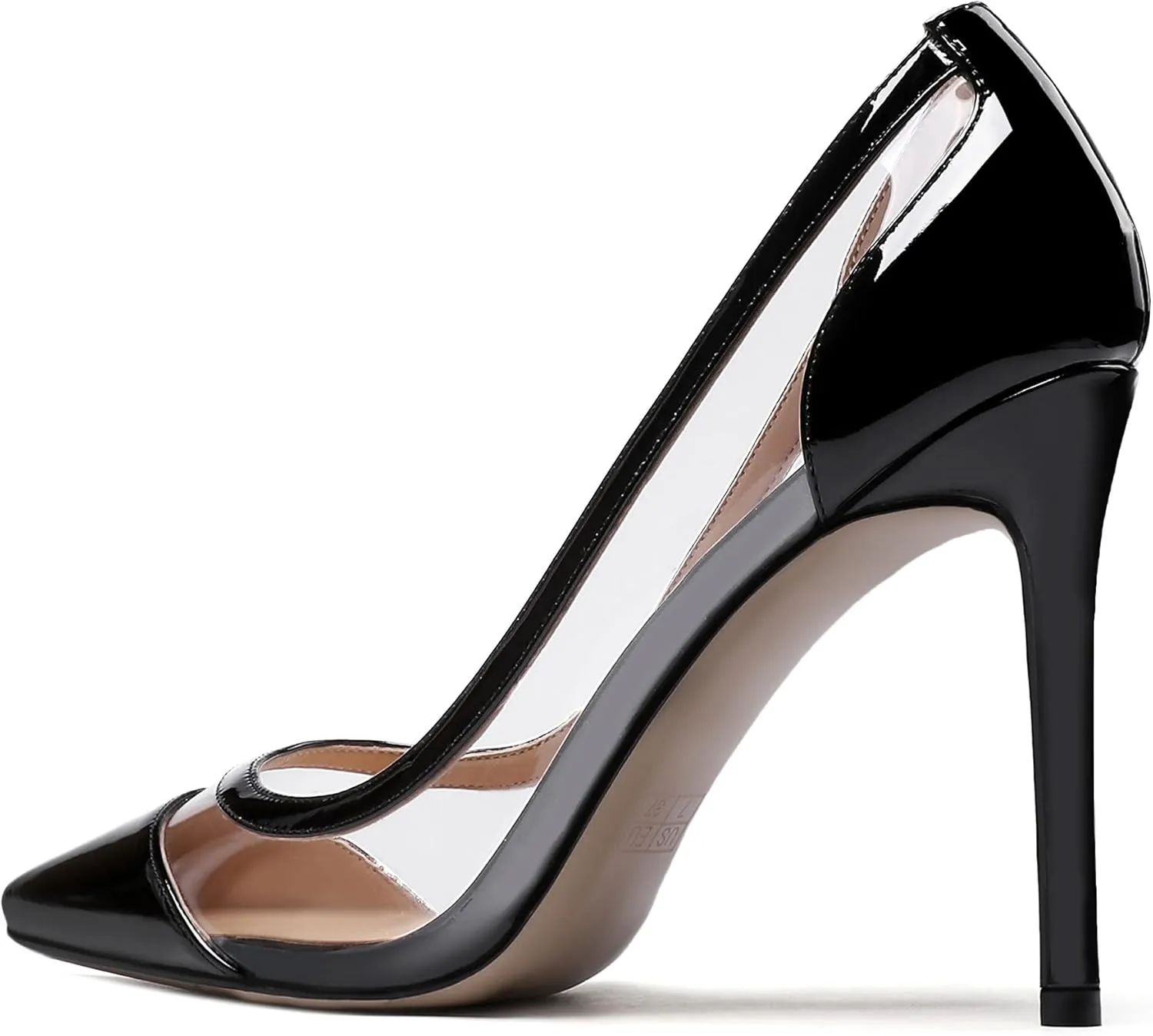 WAYDERNS Women's Pointed Toe Clear Patent Leather Transparent Slip On Stiletto High Heel Pumps Shoes 4 Inch