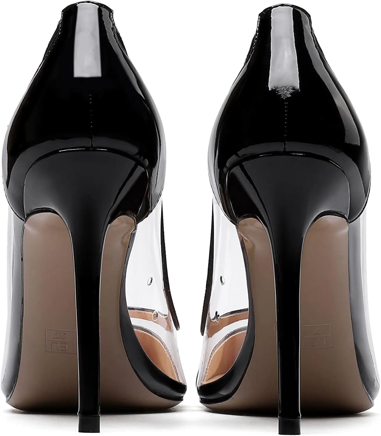 WAYDERNS Women's Pointed Toe Clear Patent Leather Transparent Slip On Stiletto High Heel Pumps Shoes 4 Inch