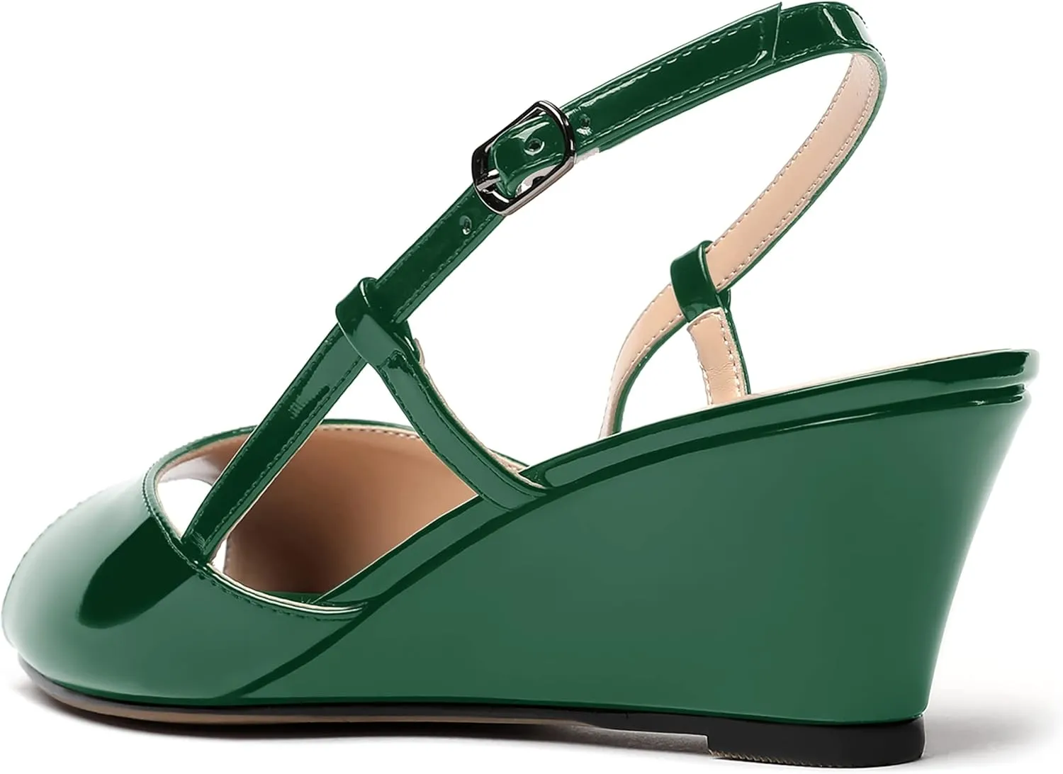 WAYDERNS Women's Slingback Patent Peep Toe Sandals Ankle Strap Wedge Low Heel Pumps Cute Dress Shoes 2 Inch