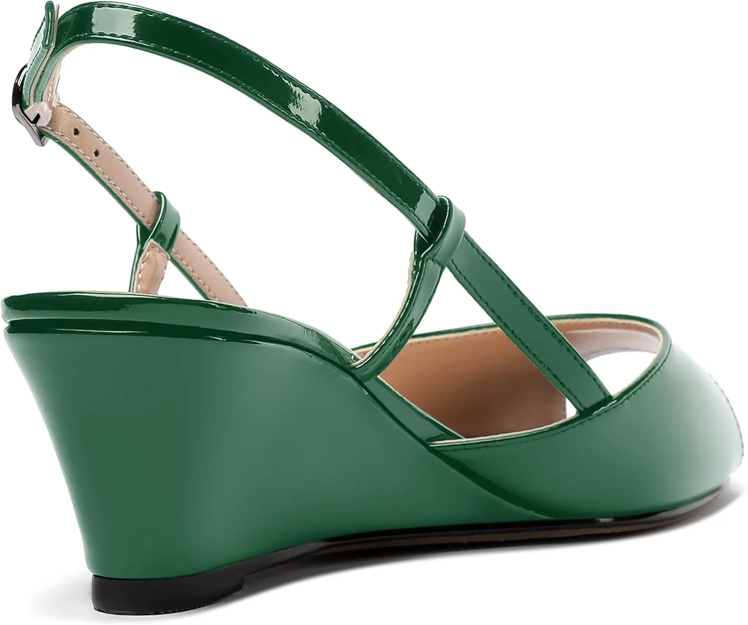 WAYDERNS Women's Slingback Patent Peep Toe Sandals Ankle Strap Wedge Low Heel Pumps Cute Dress Shoes 2 Inch