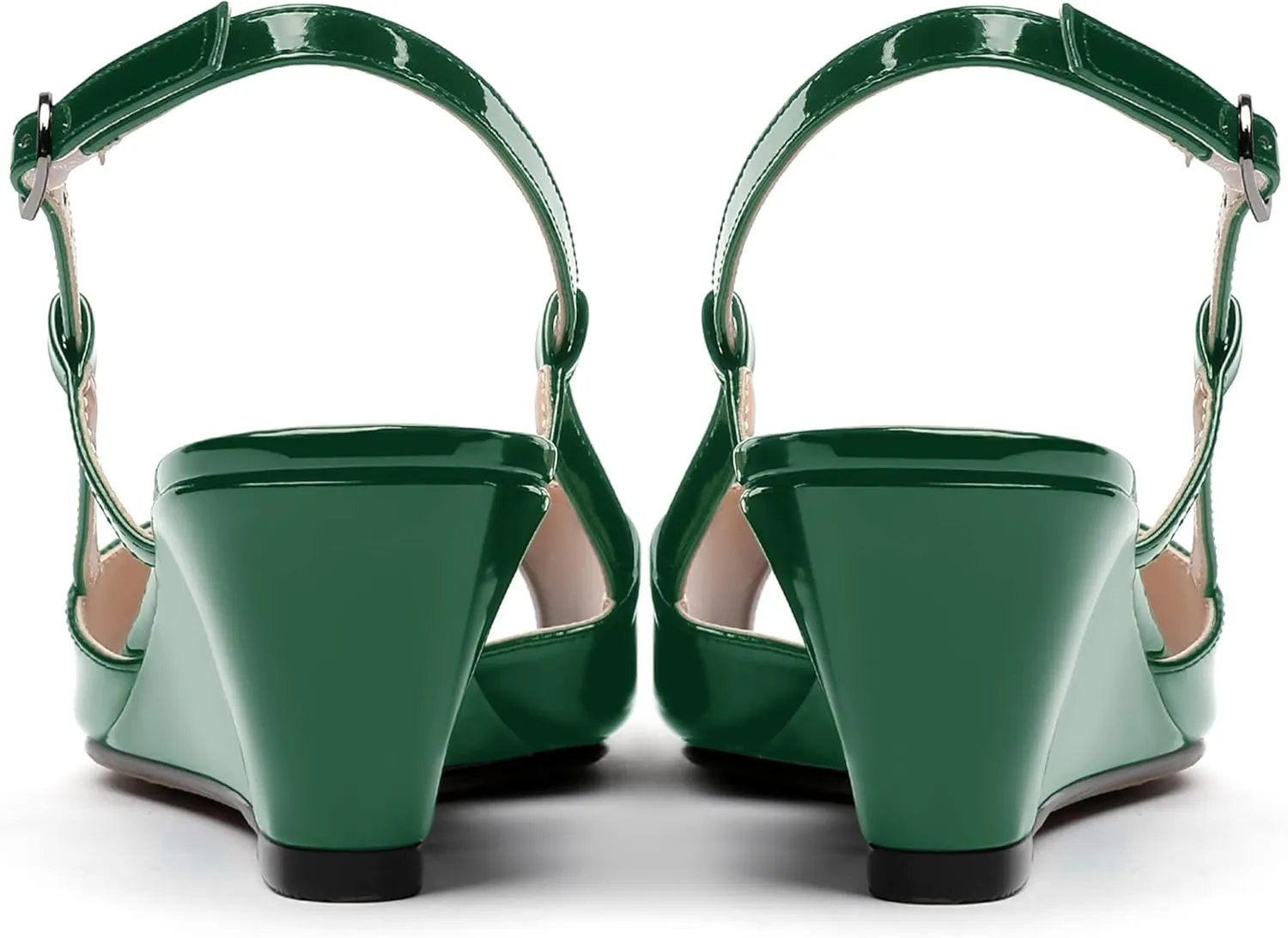 WAYDERNS Women's Slingback Patent Peep Toe Sandals Ankle Strap Wedge Low Heel Pumps Cute Dress Shoes 2 Inch