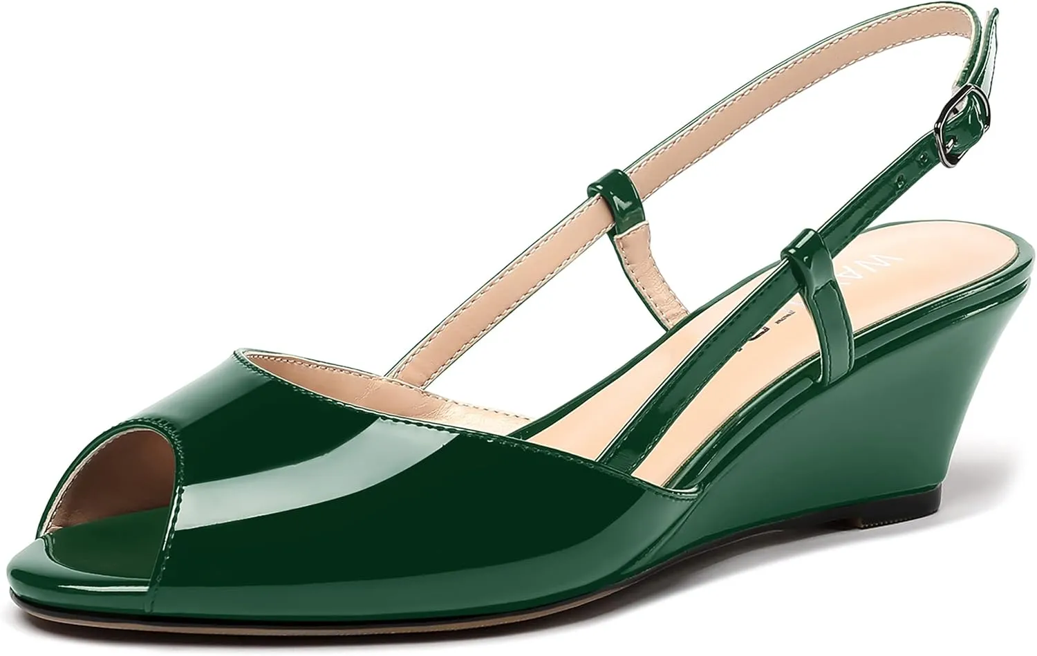 WAYDERNS Women's Slingback Patent Peep Toe Sandals Ankle Strap Wedge Low Heel Pumps Cute Dress Shoes 2 Inch