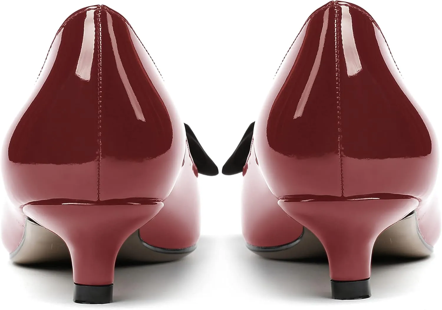 WAYDERNS Women's Slip On Patent Pointed Toe Bow Decoration Kitten Low Heel Pumps Shoes 1.5 Inch