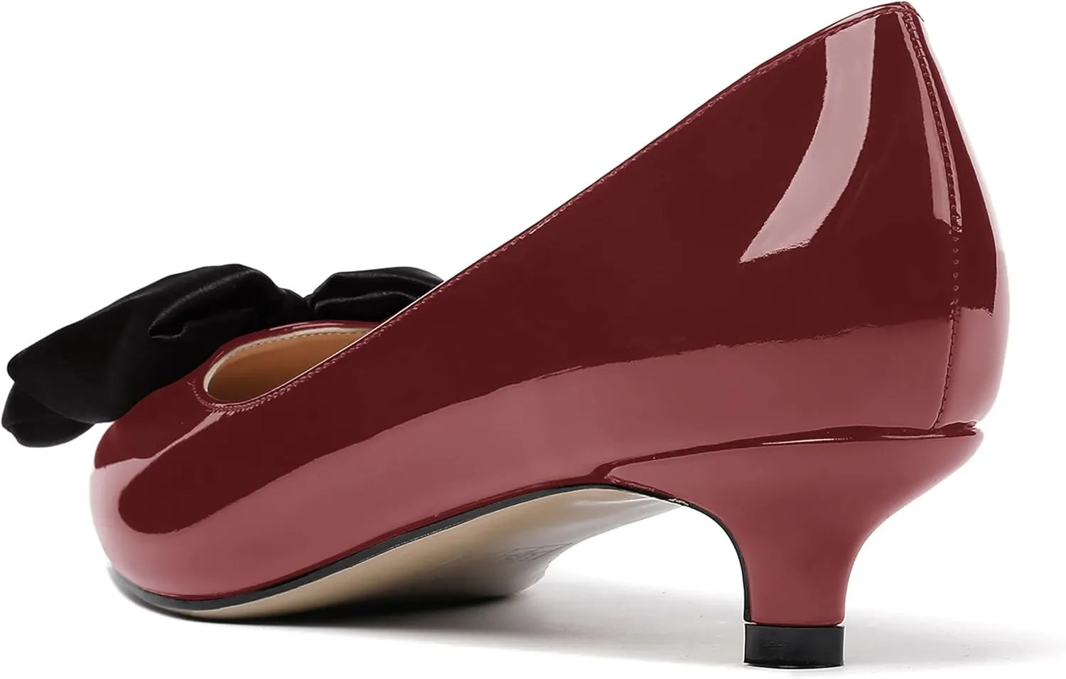 WAYDERNS Women's Slip On Patent Pointed Toe Bow Decoration Kitten Low Heel Pumps Shoes 1.5 Inch