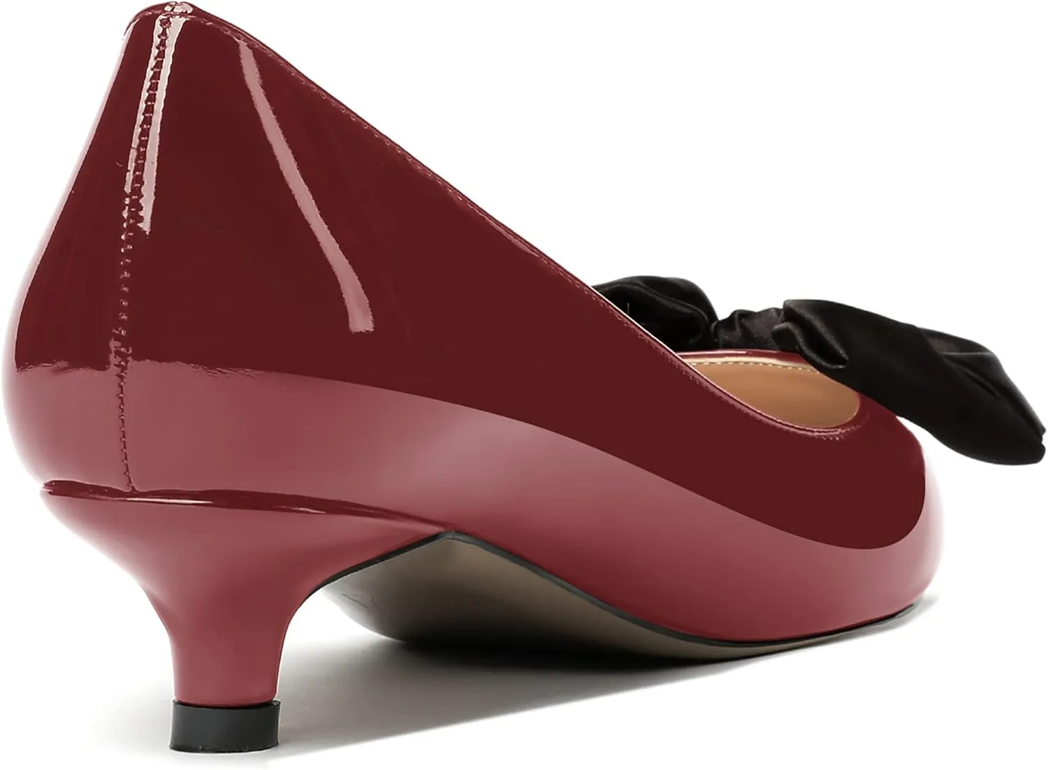 WAYDERNS Women's Slip On Patent Pointed Toe Bow Decoration Kitten Low Heel Pumps Shoes 1.5 Inch