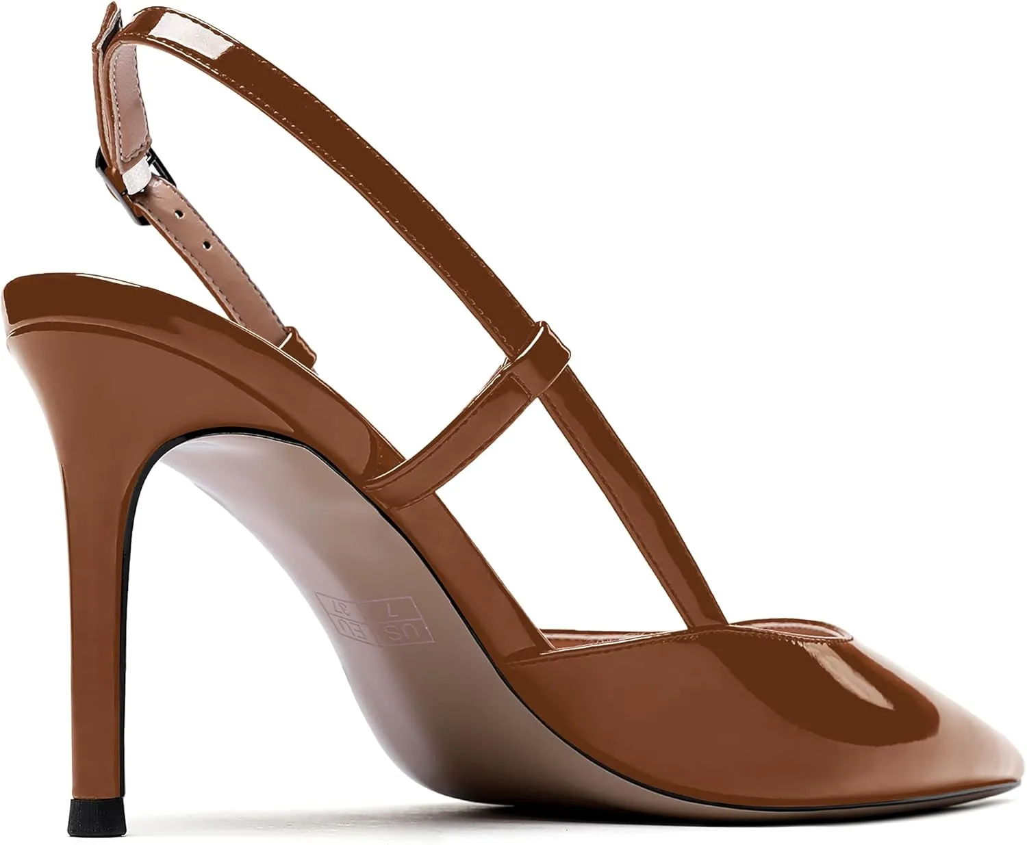 WAYDERNS Women's Solid Pointed Toe Buckle Slingback Ankle Strap Patent Leather Stiletto High Heel Pumps Shoes 3.5 Inch