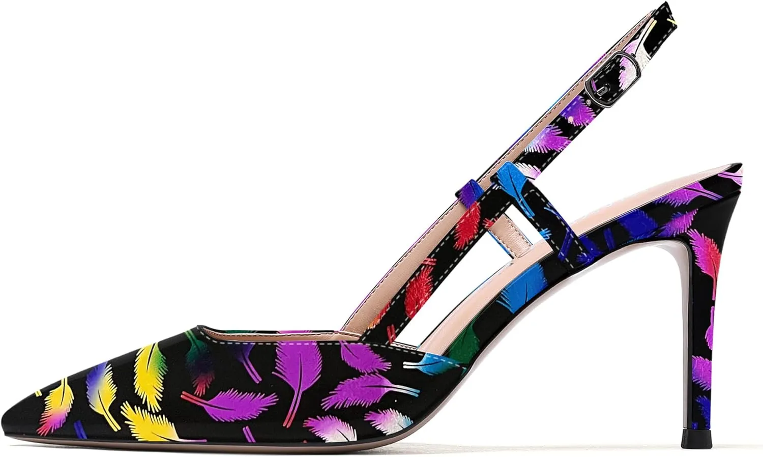 WAYDERNS Women's Solid Pointed Toe Buckle Slingback Ankle Strap Patent Leather Stiletto High Heel Pumps Shoes 3.5 Inch