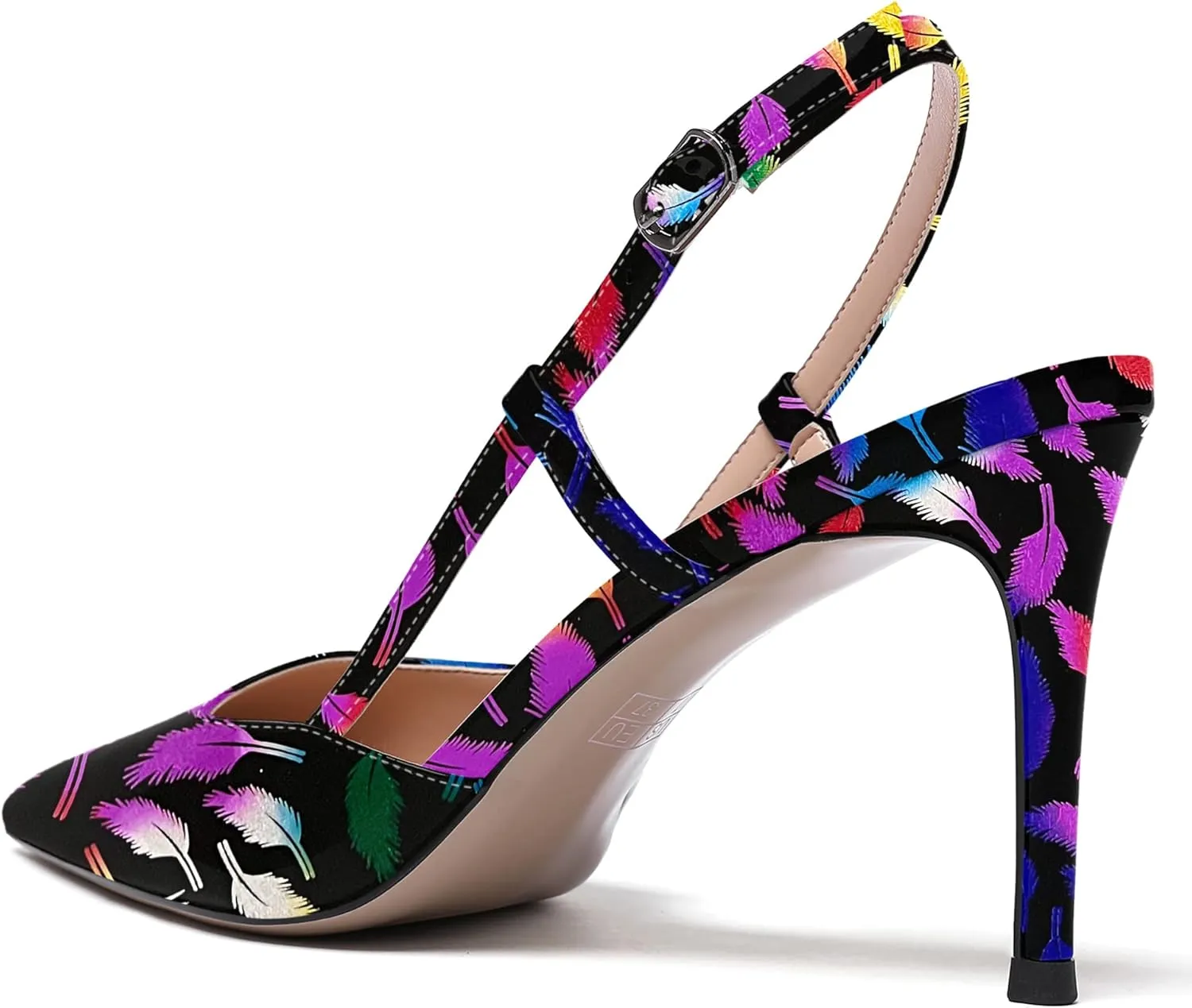 WAYDERNS Women's Solid Pointed Toe Buckle Slingback Ankle Strap Patent Leather Stiletto High Heel Pumps Shoes 3.5 Inch