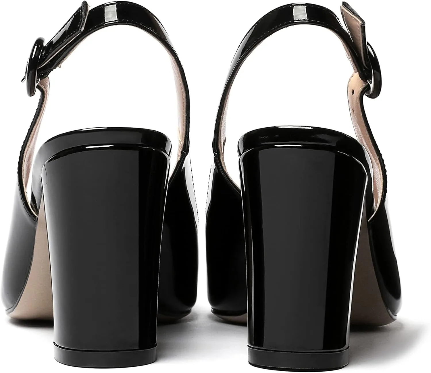 WAYDERNS Women's Thick Patent Solid Pointed Toe Slingback Buckle Ankle Strap Block High Heel Pumps Shoes 3 Inch