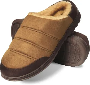 Weatherproof Microsuede Puffer Clog Memory Foam Slippers for Men, Cozy Lightweight Indoor Outdoor Slippers with Faux Shearling Sock