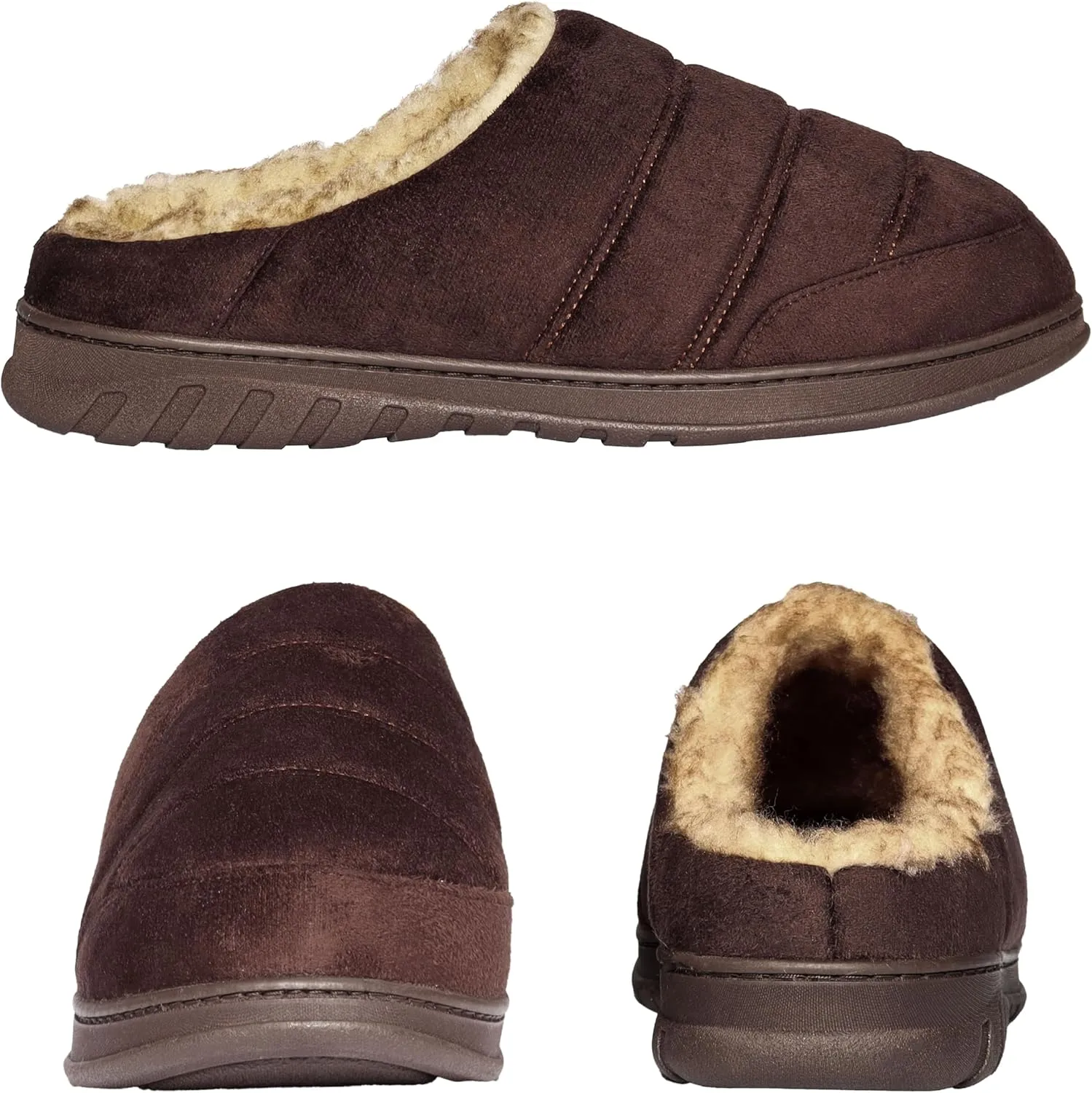 Weatherproof Microsuede Puffer Clog Memory Foam Slippers for Men, Cozy Lightweight Indoor Outdoor Slippers with Faux Shearling Sock