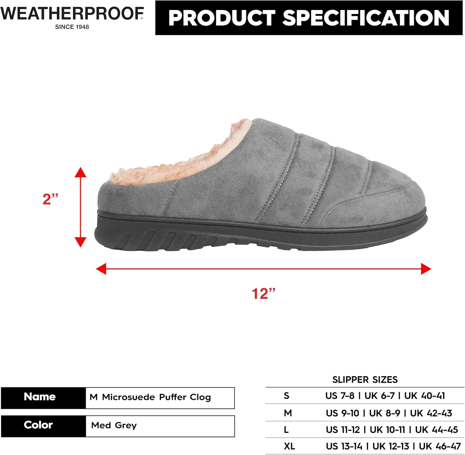 Weatherproof Microsuede Puffer Clog Memory Foam Slippers for Men, Cozy Lightweight Indoor Outdoor Slippers with Faux Shearling Sock