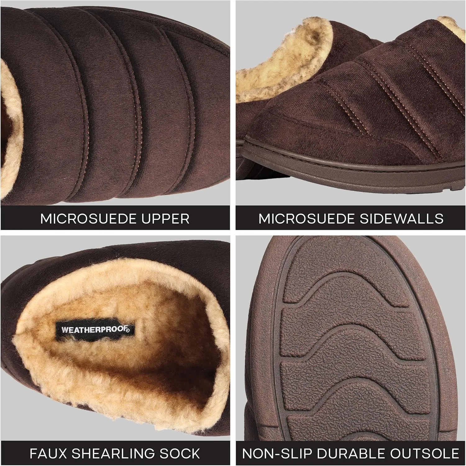 Weatherproof Microsuede Puffer Clog Memory Foam Slippers for Men, Cozy Lightweight Indoor Outdoor Slippers with Faux Shearling Sock