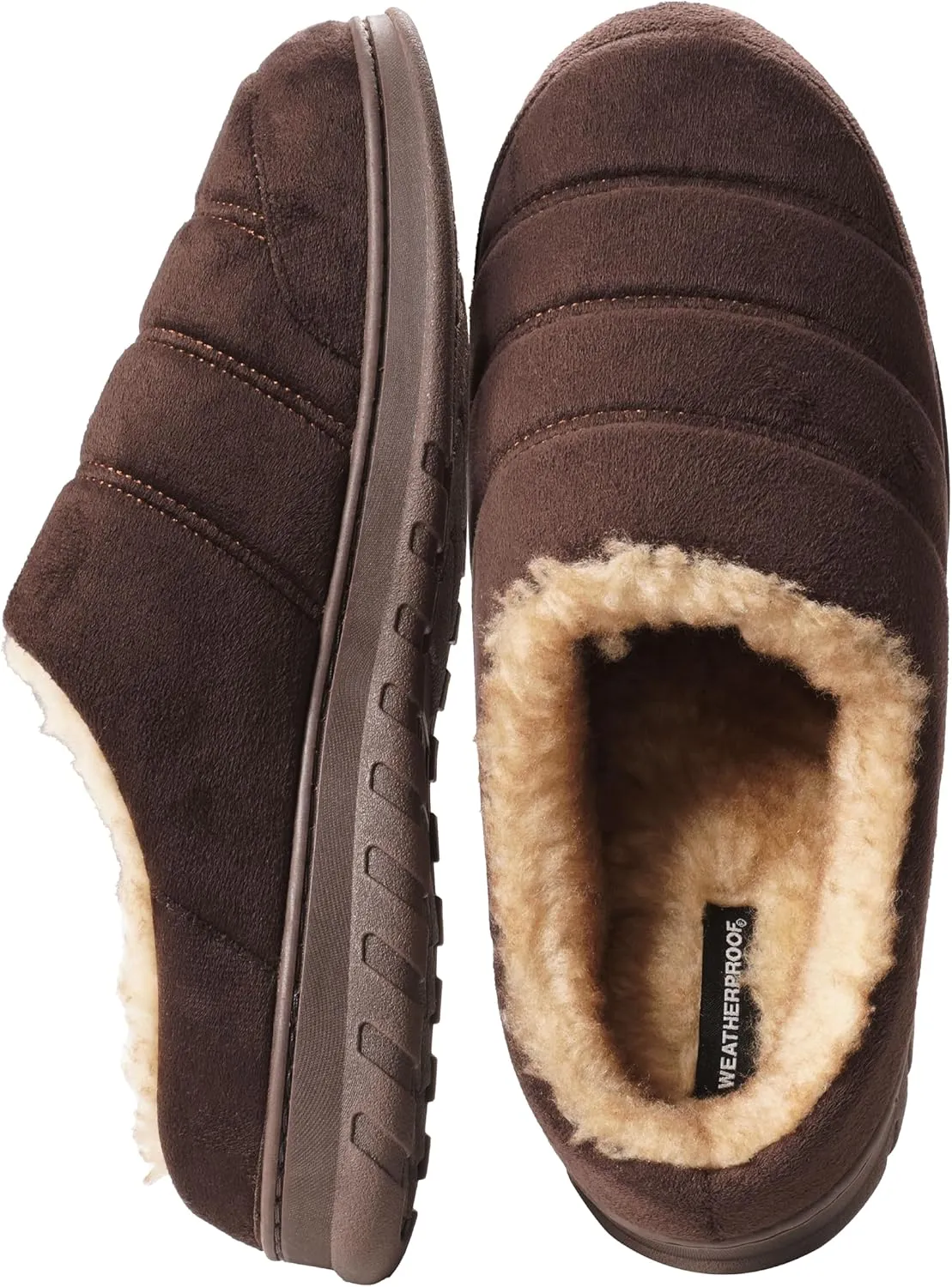 Weatherproof Microsuede Puffer Clog Memory Foam Slippers for Men, Cozy Lightweight Indoor Outdoor Slippers with Faux Shearling Sock