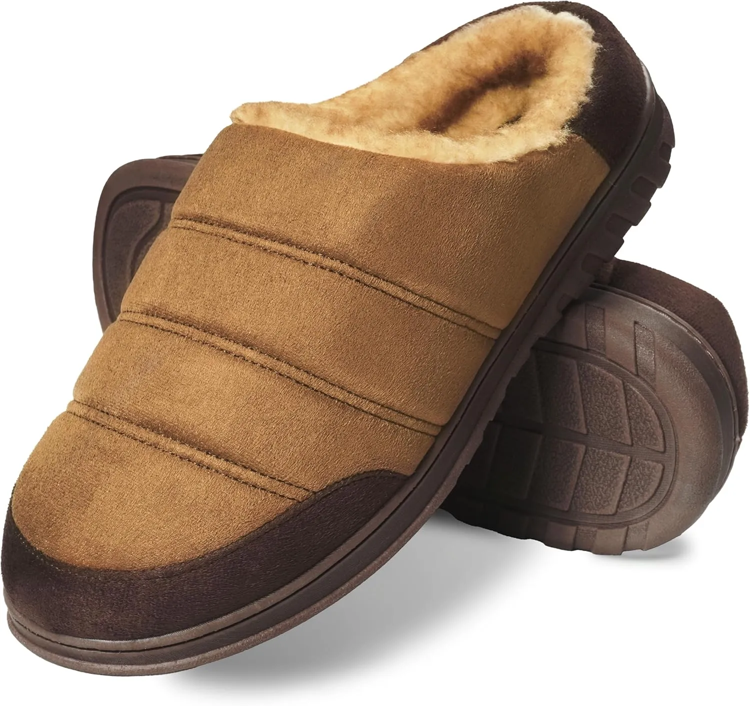 Weatherproof Microsuede Puffer Clog Memory Foam Slippers for Men, Cozy Lightweight Indoor Outdoor Slippers with Faux Shearling Sock