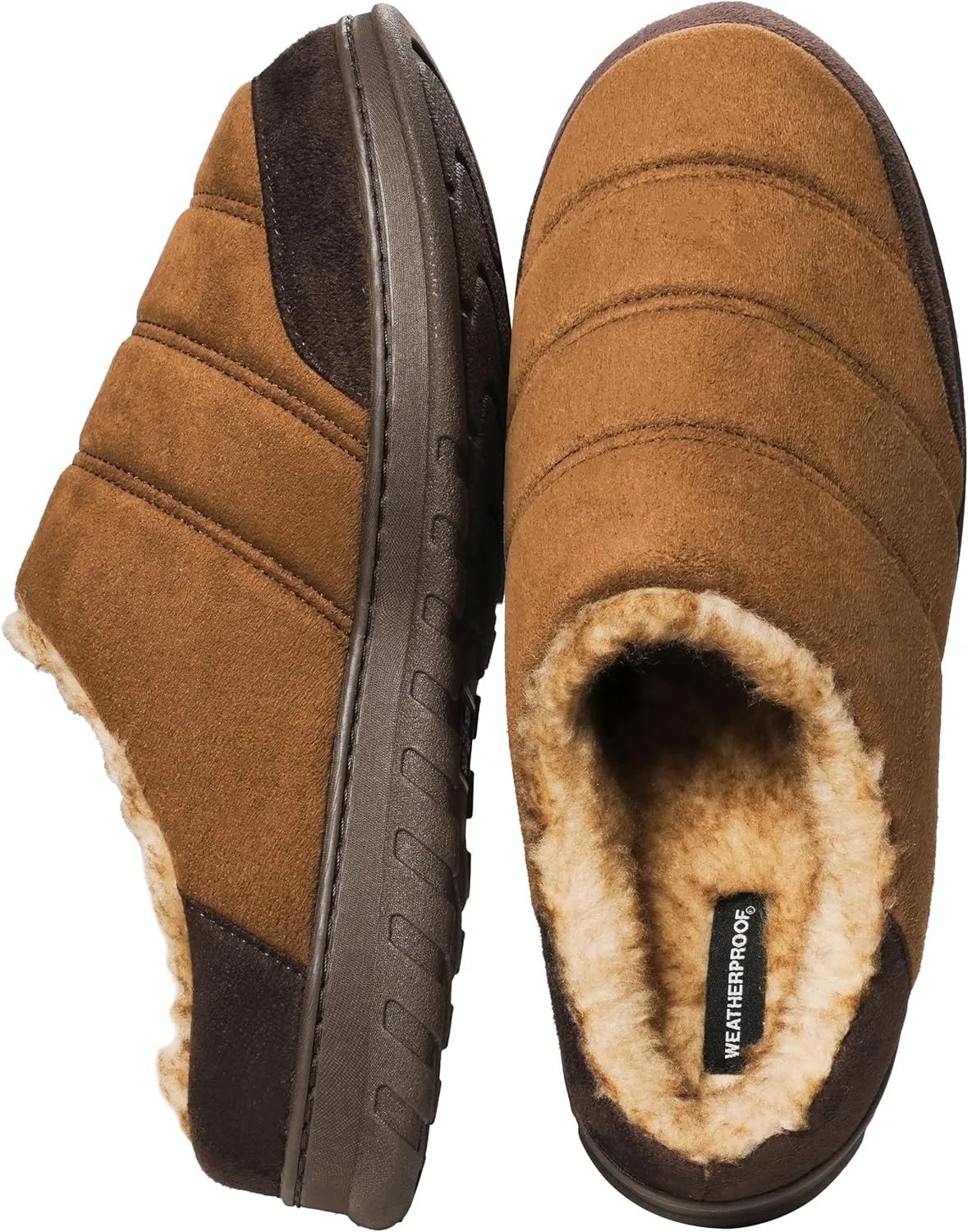 Weatherproof Microsuede Puffer Clog Memory Foam Slippers for Men, Cozy Lightweight Indoor Outdoor Slippers with Faux Shearling Sock