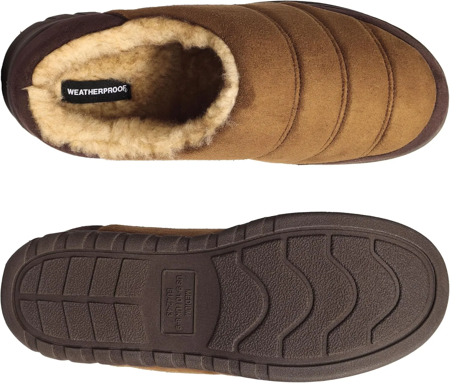 Weatherproof Microsuede Puffer Clog Memory Foam Slippers for Men, Cozy Lightweight Indoor Outdoor Slippers with Faux Shearling Sock