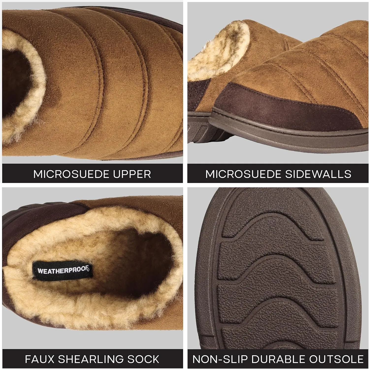 Weatherproof Microsuede Puffer Clog Memory Foam Slippers for Men, Cozy Lightweight Indoor Outdoor Slippers with Faux Shearling Sock