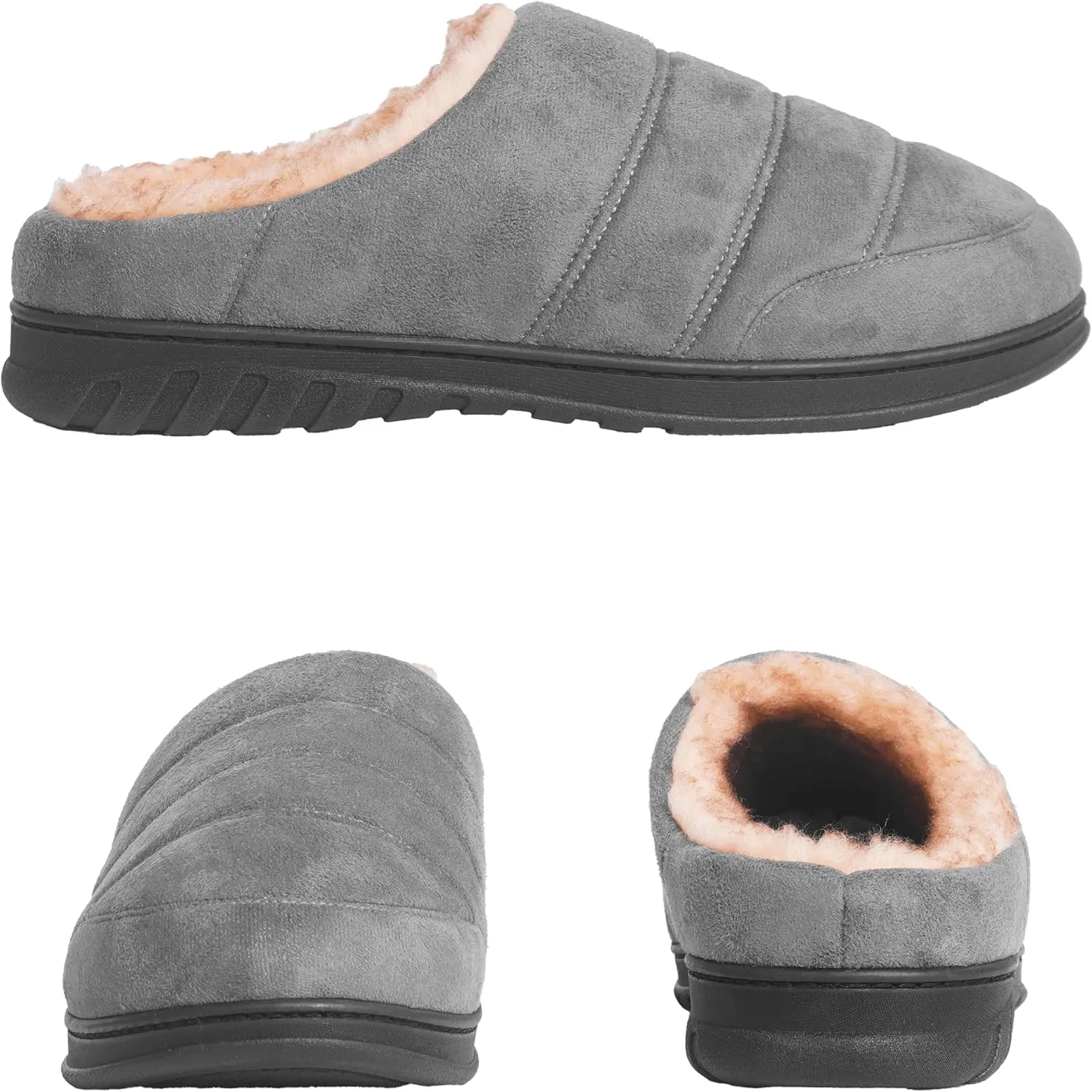 Weatherproof Microsuede Puffer Clog Memory Foam Slippers for Men, Cozy Lightweight Indoor Outdoor Slippers with Faux Shearling Sock